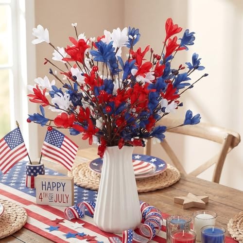 18 Pcs 4th of July Artificial Flowers Patriotic Berry Picks 250th Anniversary gallery
