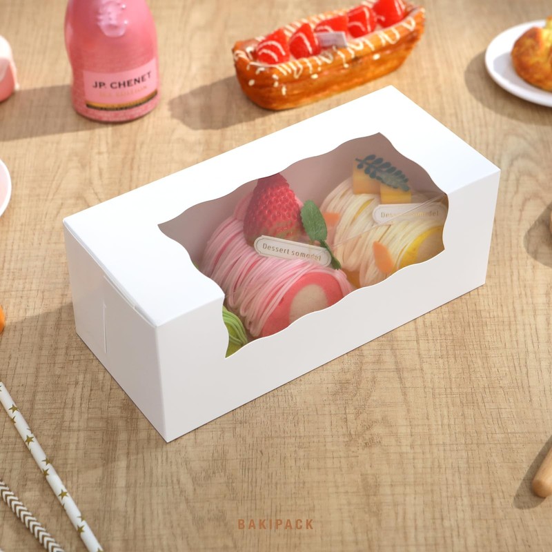 15 Roll Cake Boxes, White Bakery Boxes with Window, 9x4x3.5 inches Cookies Bo... gallery