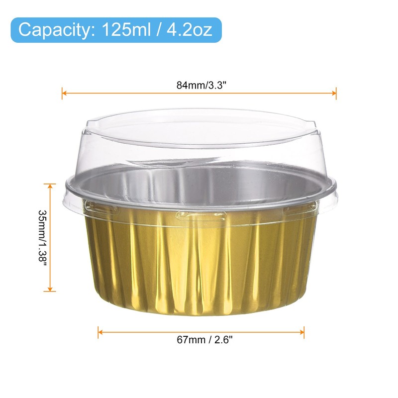 50pcs Cupcake Liners 5oz Aluminum Foil Baking Cups with Lids Forks, Golden gallery