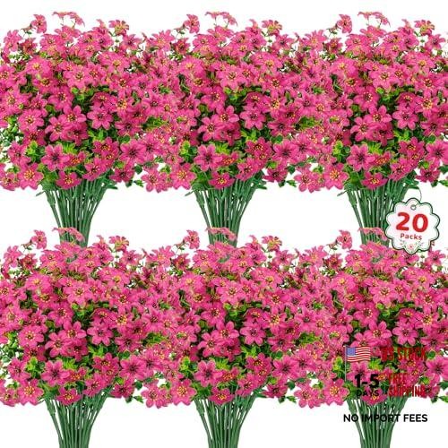 20 Bundles Artificial Flowers for Outdoors, Fake Silk Flowers UV Fuchsia
