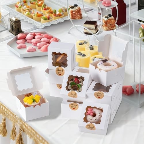 pcs Cookie Boxes with Window, 4x4x2.5 Inches Bakery Boxes with 25pcs 20 gallery