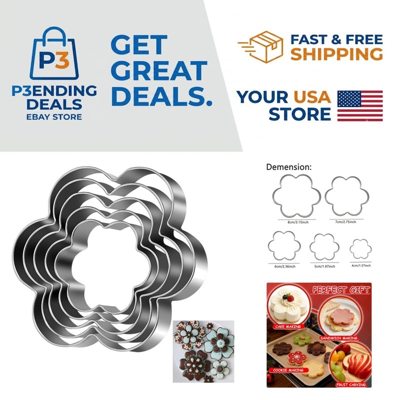 High-Quality Flower Cookie Cutter Set – 5 Stainless Steel Molds for Every Event