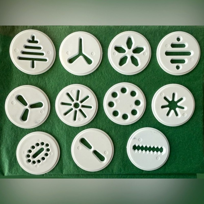Cookie Press Holiday Baking Disk Set of 11 White Plastic 2” Disks