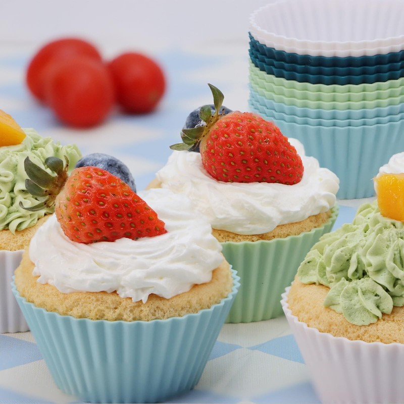 Silicone Baking Muffin Cups 12 Pack, Reusable Cupcake Liners Cake Molds, BPA ... gallery