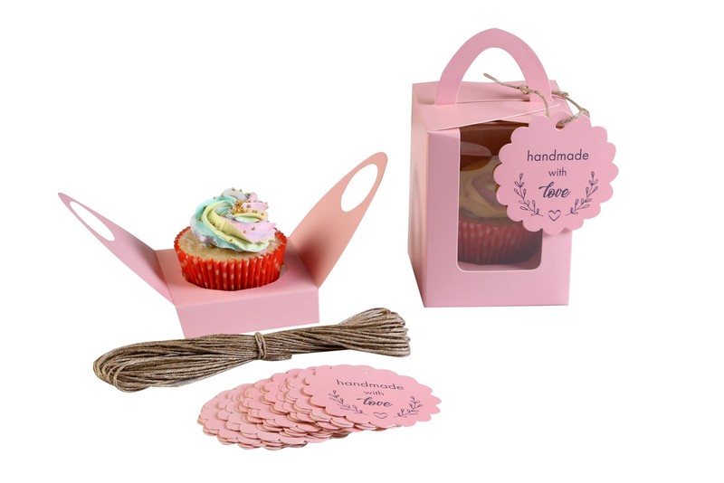 50pcs Individual Cupcake Boxes Single Containers Carriers with Handle Clear gallery