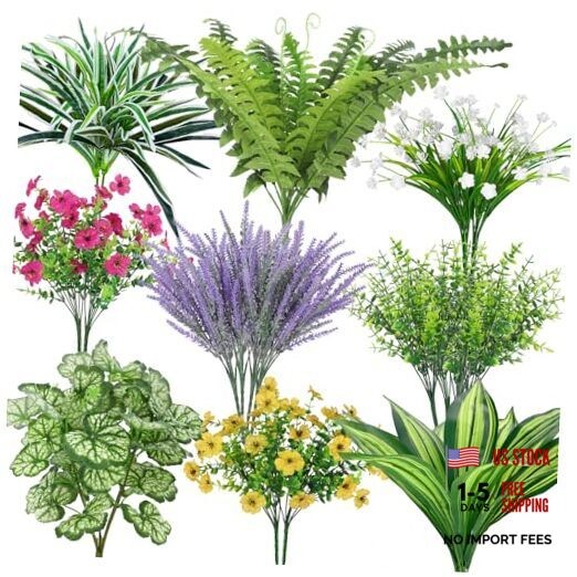 20 Pcs Artificial Plants Outdoor, Fake Plants UV Resistant Greenery Stems