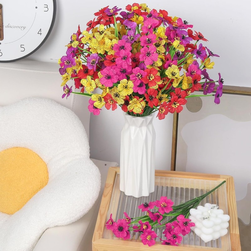 12 Bundles Fake Silk Flowers – UV-Proof for Indoor/Outdoor Home Decor
