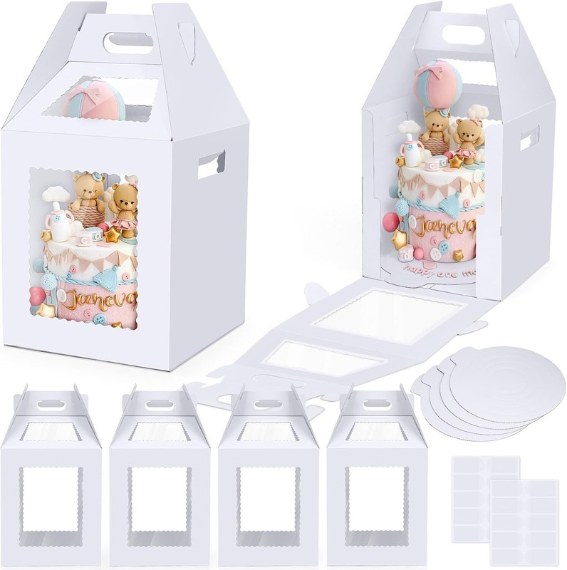 Tall Cake Boxes for Tier Cakes with Cake Boards 4 Pack 10x10x12in Large Tiered