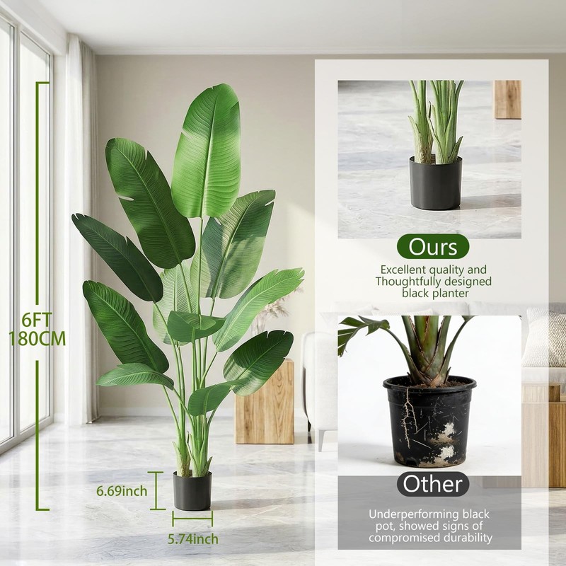 Fsohoi Birds Of Paradise Plant Artificial 6Ft Fake Plants Faux Banana Leaf Tree gallery