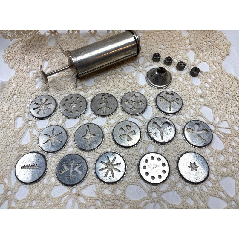 Vintage Sears Kookie Designer Cookie Pastry Press Aluminum Assorted Discs Retro