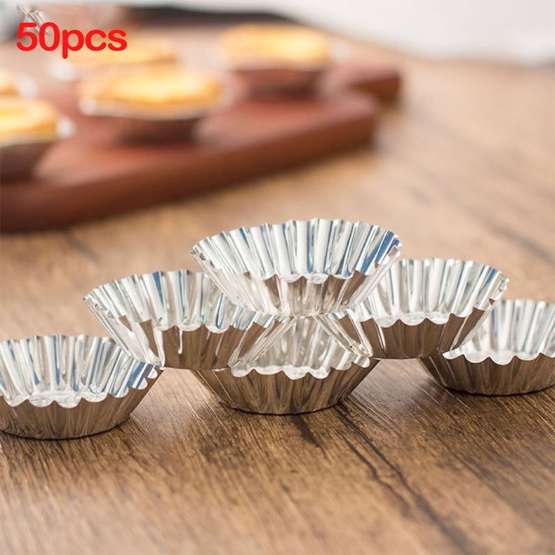 50Pcs Egg Tart Aluminum Silver Cupcake Cake Cookie Mold-Mould Tin Baking Tool gallery