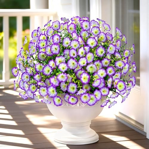 Artificial Flowers for Outdoors Fake Outdoor Flowers, 14 Bundles Purple/White gallery