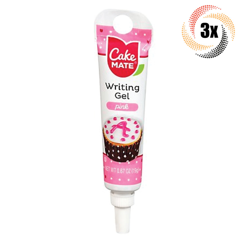3x Tubes Cake Mate Decorating Writing Gel | Pink | .67oz | Precision Tip