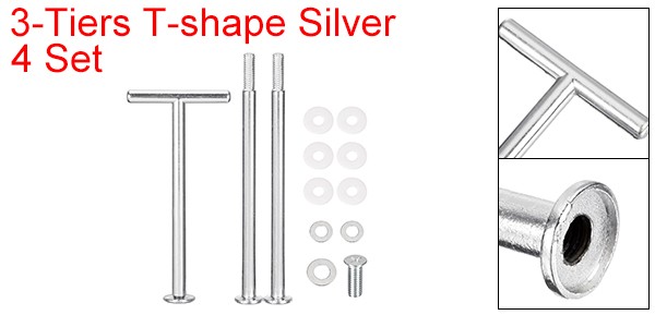 4 Set 3-Tier Cupcake Stand Hardware Fittings for Cake Stand T Shape Silver gallery