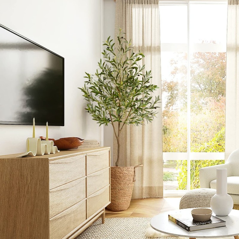 Warmplants Artificial Olive Tree 7Ft Tall Fake Olive Leaves Plant Basket Indoor gallery