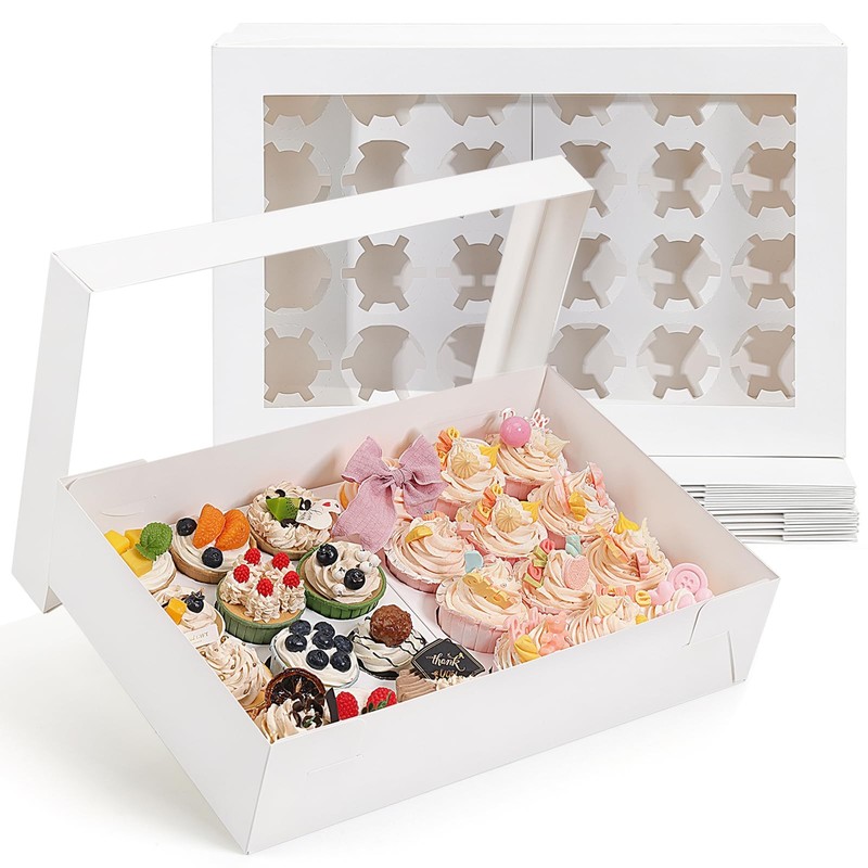 6 PCS Cupcake Boxes Window 24 Cavity Standard White Bakery 17.5×11.5×4 Inch