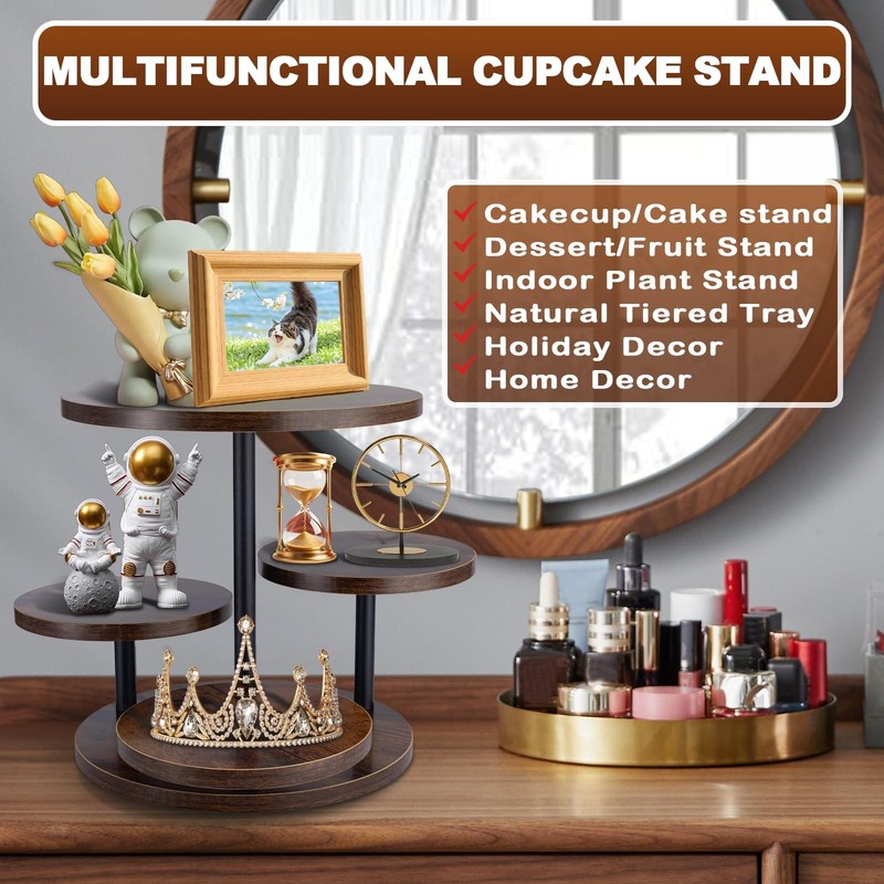Cupcake Stand, 4 Tier Round Wood Cupcake Tower Stand for 50 Cupcakes, Rotatab... gallery