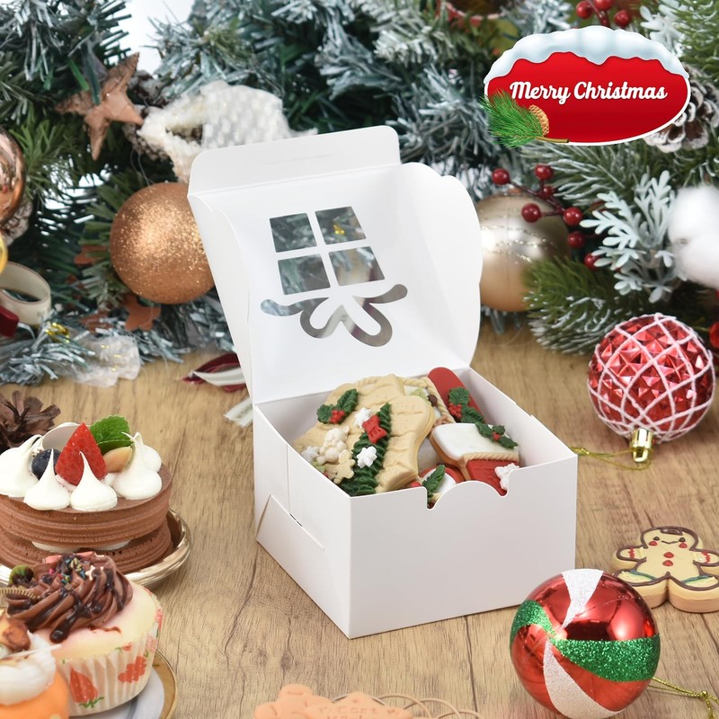 30 PCS Christmas Cookie Boxes Window 4x4x2.5 Inch White Bakery Gift Giving gallery