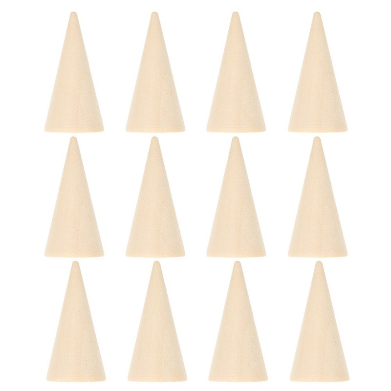 12 Pcs Cone Shaped Wood Craft Wooden for Painting Desk Decoration gallery