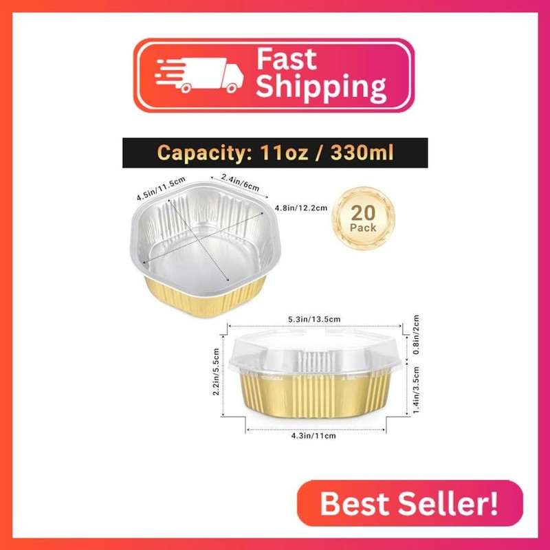 Beasea Disposable Baking Cups with Lids, 20 Pack 11oz 330ml Aluminum Foil Rameki gallery