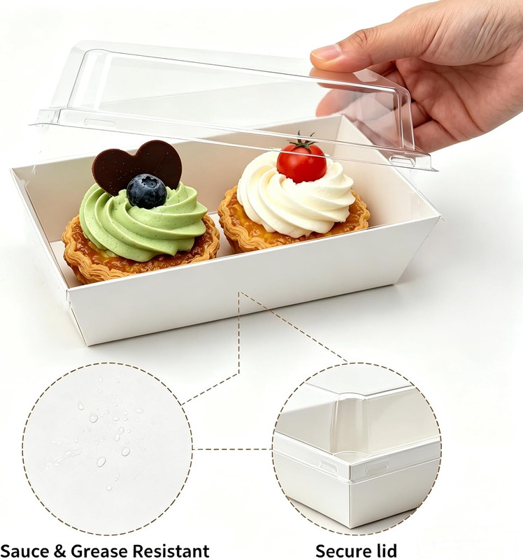 100 Pack Charcuterie Boxes with Clear Lids, White Mini Dessert Bakery Boxes, Emp gallery