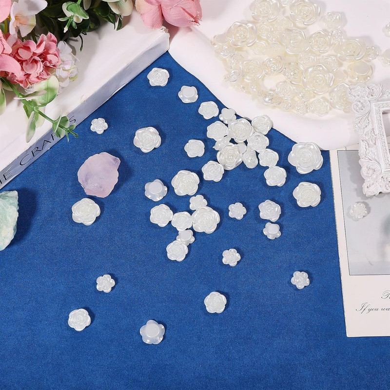 256 Pcs 5 Size Pearl Flower Buttons Bead Flower Resin Charms Flatback Beads Resi gallery