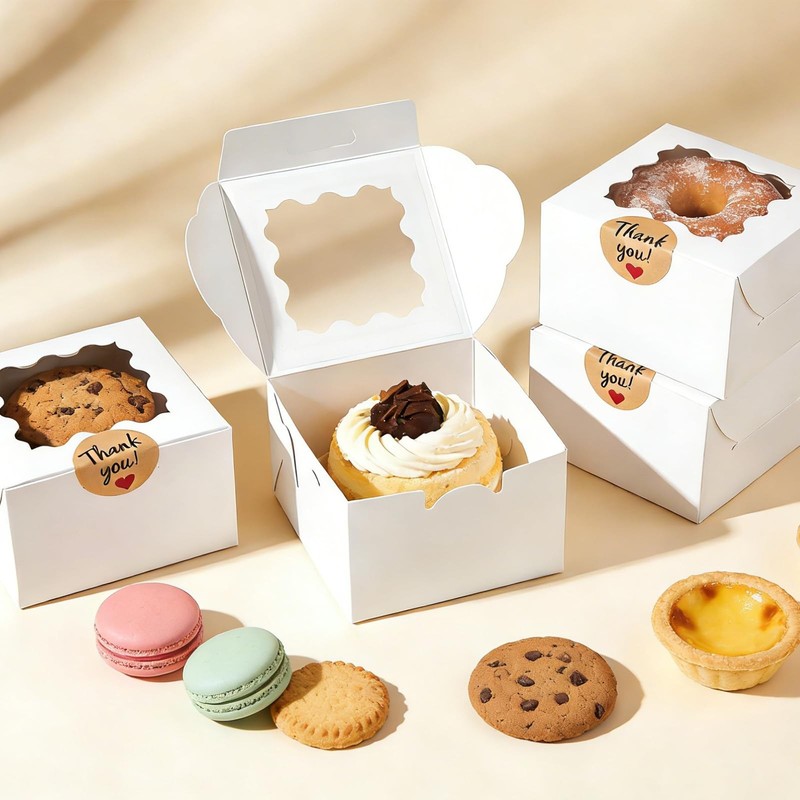 32Pcs Cookie Boxes with Window, 6×6×3 Inches White Treat Boxes for Bakery Des... gallery