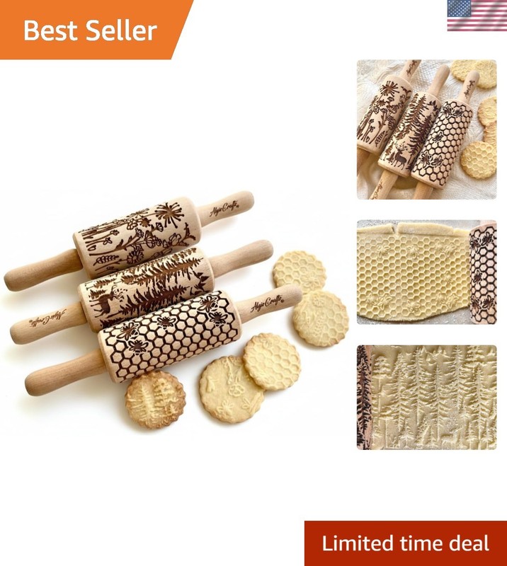 WILD 3 mini Embossed Rolling Pin Set with Bees, Meadow and Forest Patterns by…