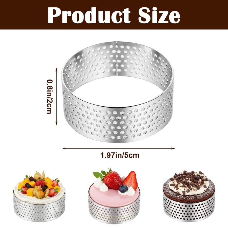 30 Pack 2 Inch Stainless Steel Tart Rings, Heat-Resistant Perforated Cake Mou... gallery