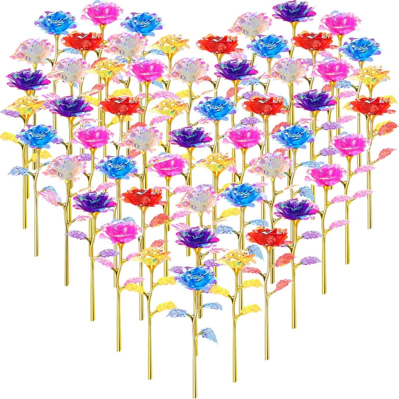 Lyrow 48 Pcs Galaxy Rose Flowers Valentine's Day Gift Flowers with Stems Gift fo