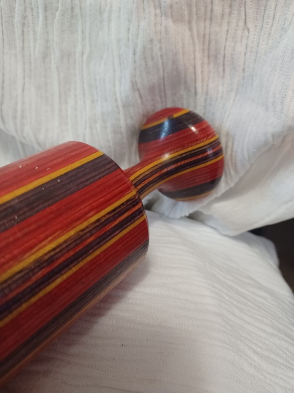 Tom Foster Handmade Striped Wood Rolling Pin- Red Yellow Purple - 17 in - Signed gallery