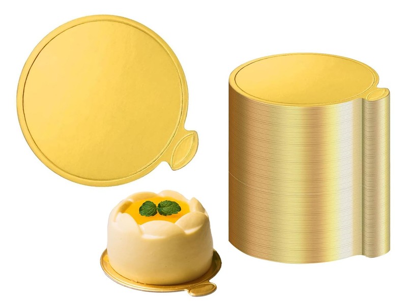 200 PCS 3.15 Inch Mini Round Golden Cake Boards Mousse Cupcake Base Paper Plates