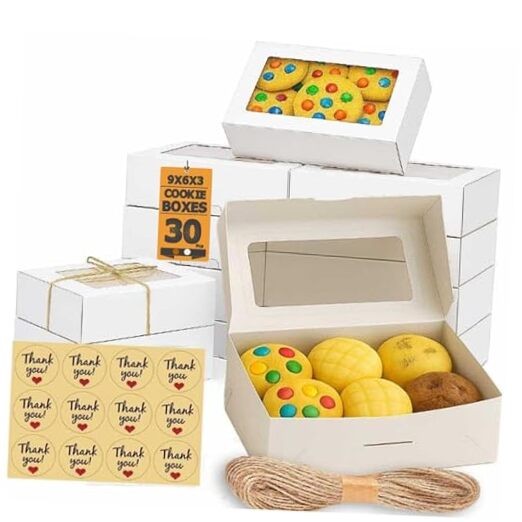 30 Pack Treat Boxes for Desserts – Cookie Boxes with Window for Gift White