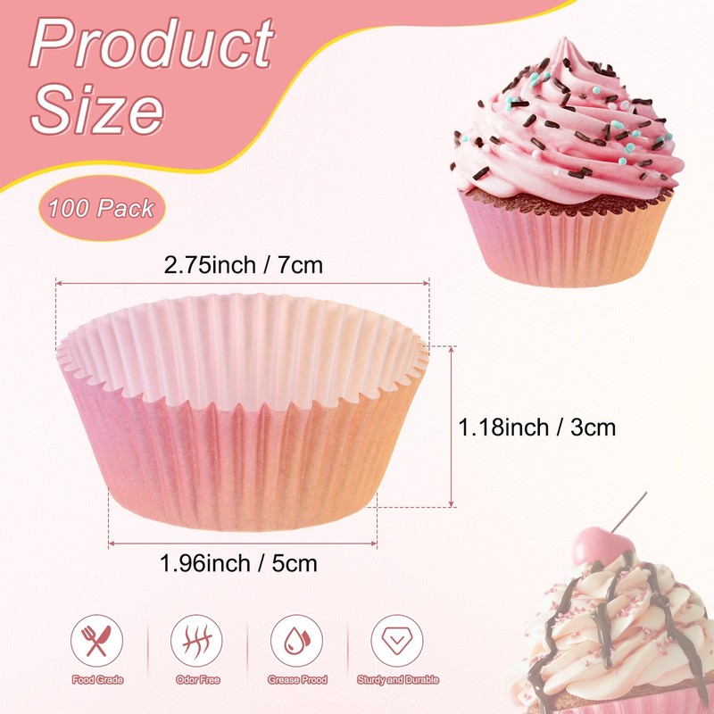 100-Pack Cupcake Liners, Cupcake Wrappers for Party[Pink-red Gradient] gallery