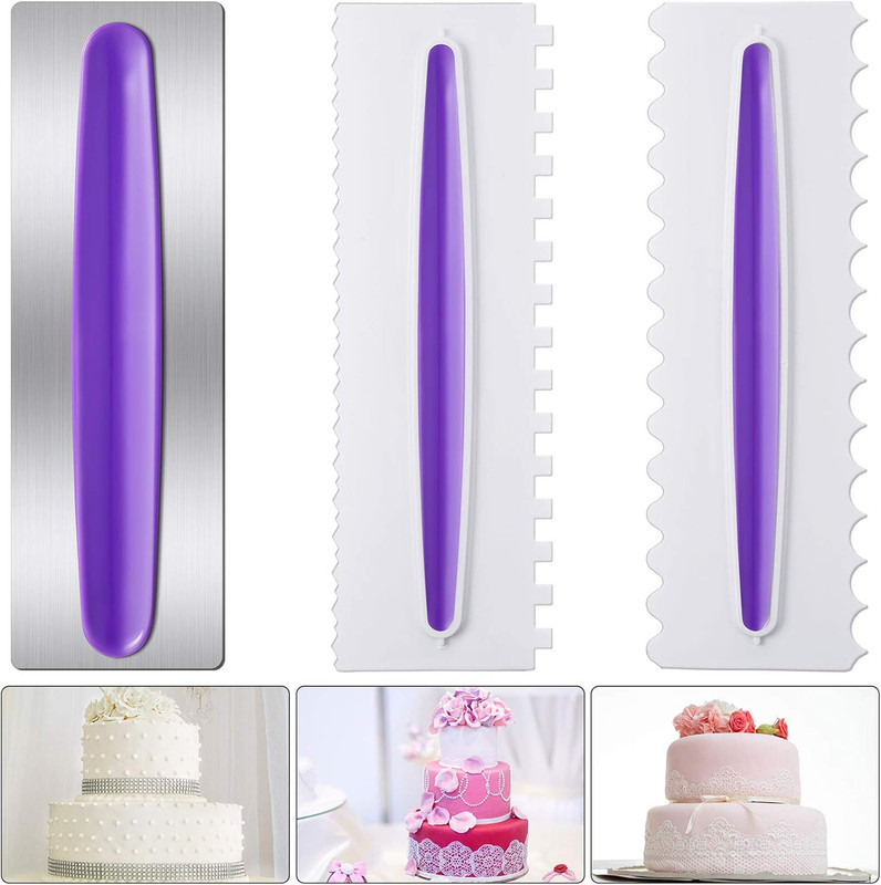 3 Pcs Cake Scraper Cake Decorating Comb Set, Stainless Steel Icing Smoother with gallery