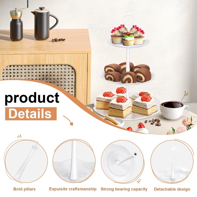 10Pcs Cupcake Stand,Dessert Table Display Set, 4 White 3 Tired Cake Stand 6 P... gallery