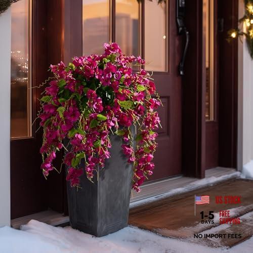 Hibiscus Artificial Hanging Flowers Plants for Outdoors 4 Pcs 4 Pcs Fuchsia