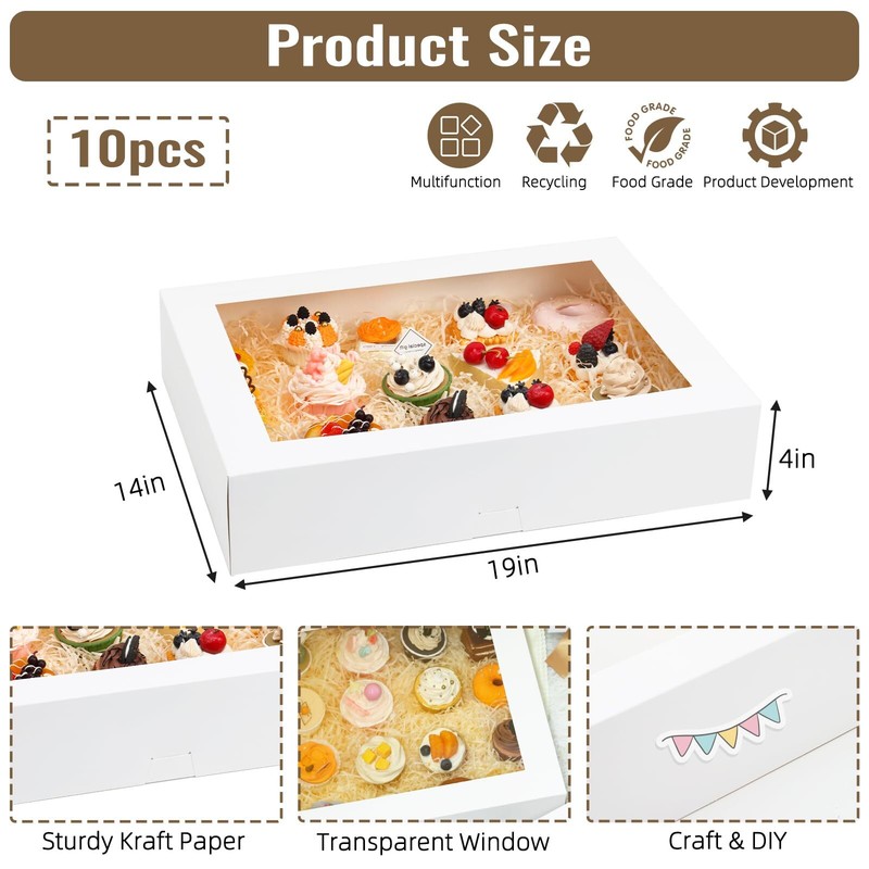 10pcs 19x14x4in White Bakery Boxes Half Sheet Cake Boxes with Window Large Tr... gallery