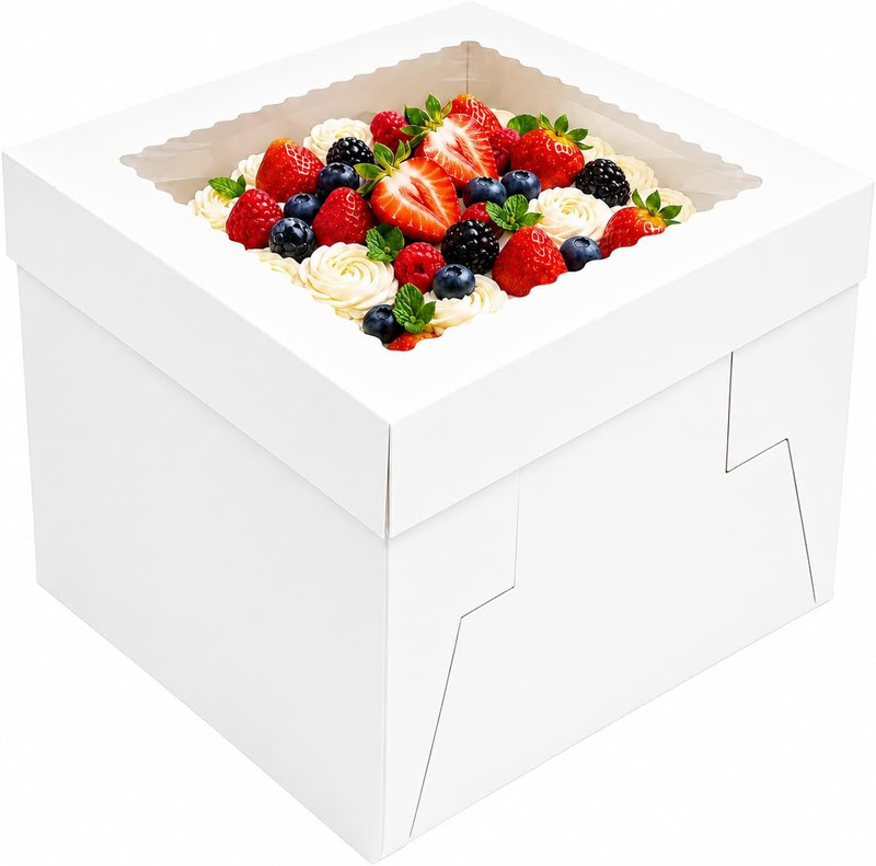 NPLUX Cake Boxes 12 Inch, 2 Pack 12x12x8 Cake Box with Window, White Cake Boxes