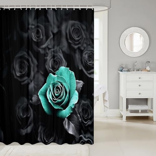 Black and Teal Rose Shower Curtain Set 72"W x 72"L (Pack of 1) Black, Teal gallery