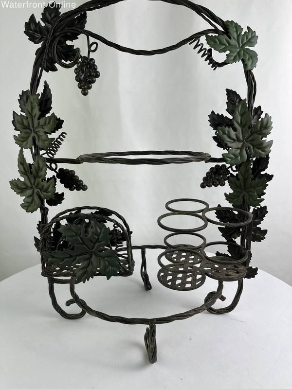 Vintage Folding Wrought Iron Grape Design Pie Plate Display Stand Caddy gallery