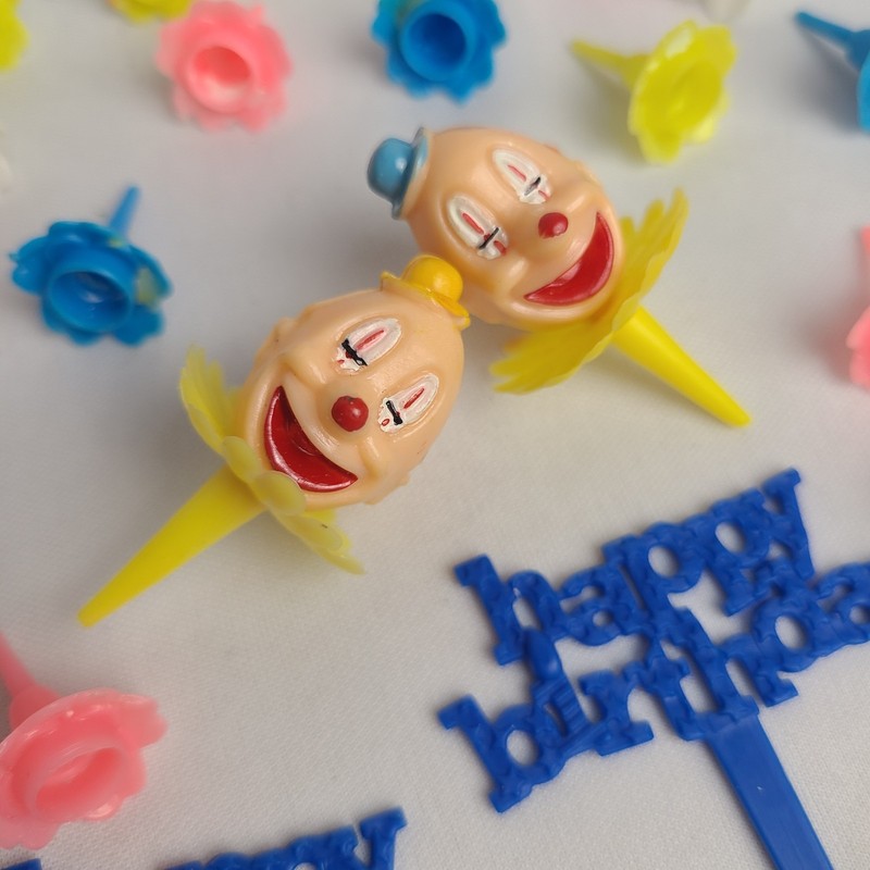 Vintage Lot Cupcake Cake Toppers Picks Birthday Valentine's Clowns Flowers 43 Pc gallery