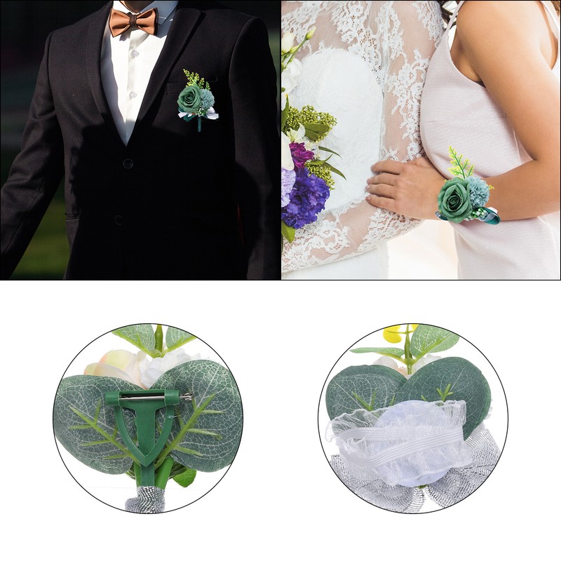 Rose Flower Wrist Corsage and Boutonnieres Set for Wedding Prom, White Pink gallery