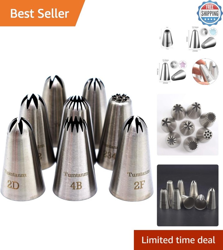 Tumtanm 8-Pack Stainless Steel Piping Tips Set for Masterful Cupcake Decoration