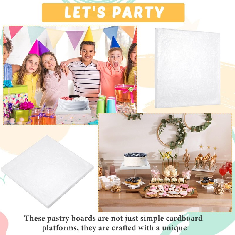 12 Pcs White Square Cake Drums Assorted Size 6/8/10/12 Inch 1/2 Inch Thick Sq... gallery