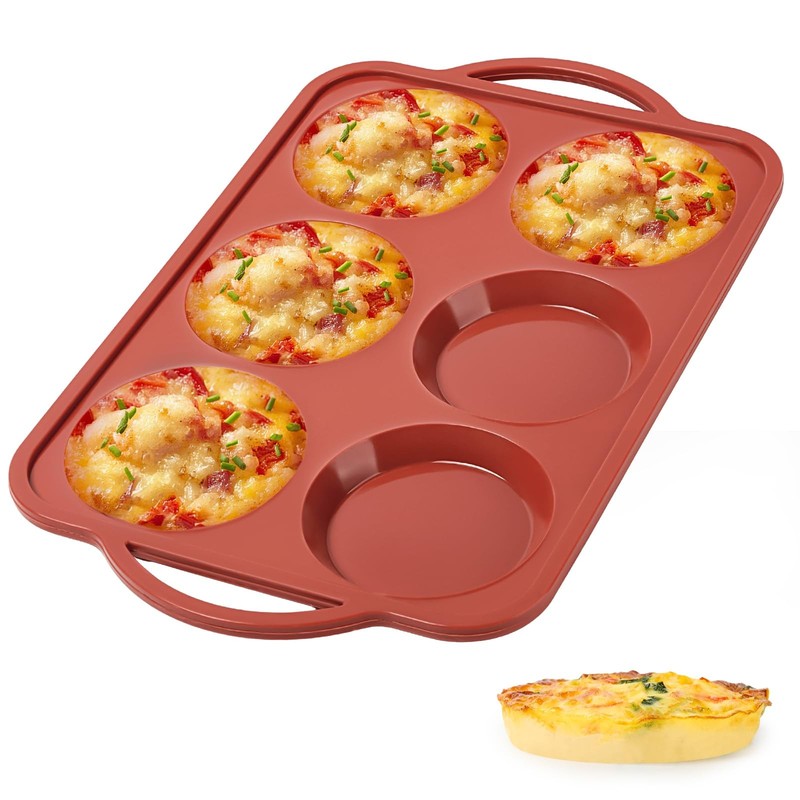 JOERSH 4 Inch Jumbo Silicone Muffin Top Pan with Metal Jumbo: 6 Cups, Red