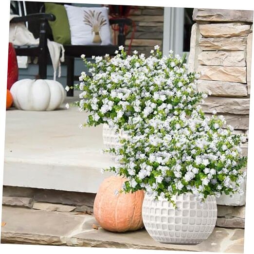 Outdoor Artificial Flowers UV Resistant, 20 Bundles Fake Realistic White