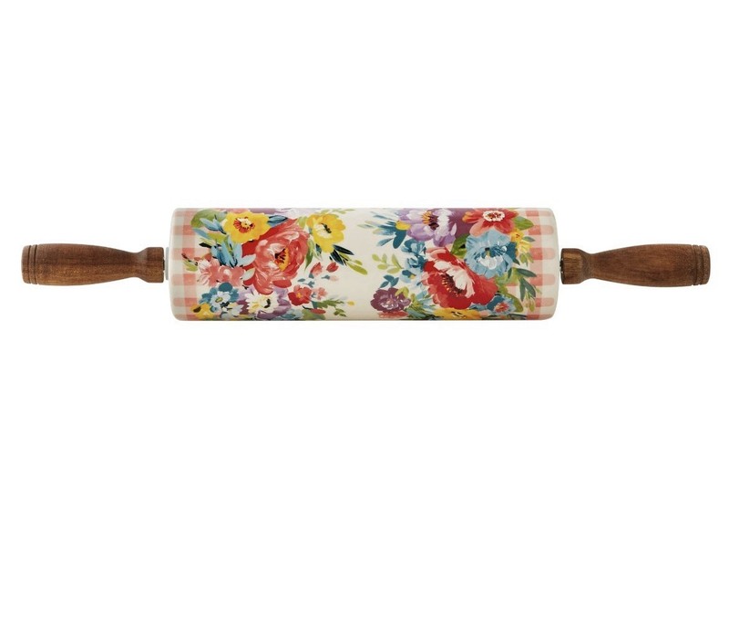 The Pioneer Woman Sweet Romance Ceramic Floral Rolling Pin Wood Handle. NEW