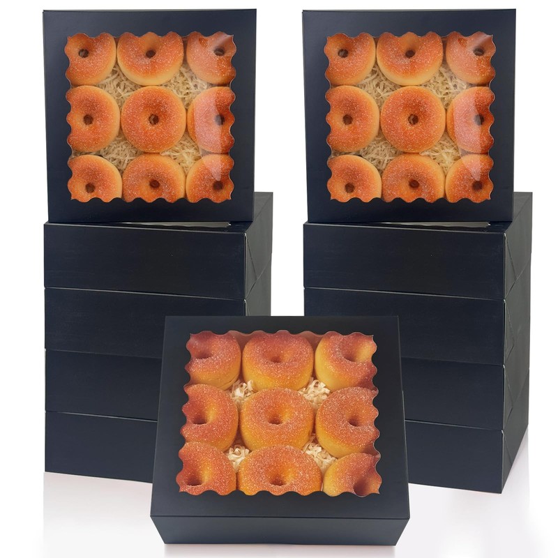 12 Pack 10x10x2.5 Inch Brown AutoPop Up Pie Bakery Box With Window Pastry