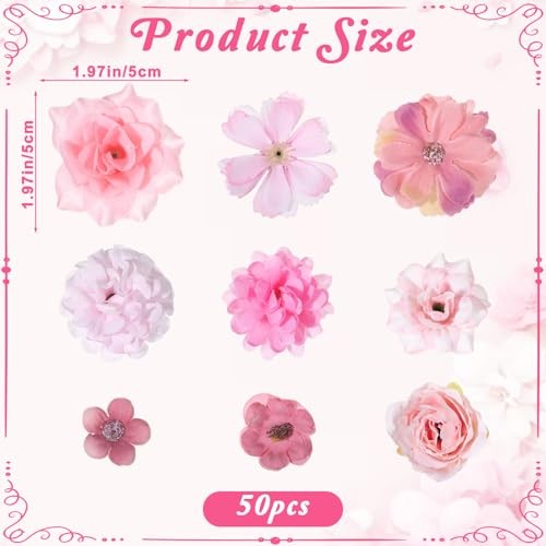 50 PCS Faux Flowers Heads Artificial Flower Mini Silk Flower Rose Bulk DIY gallery